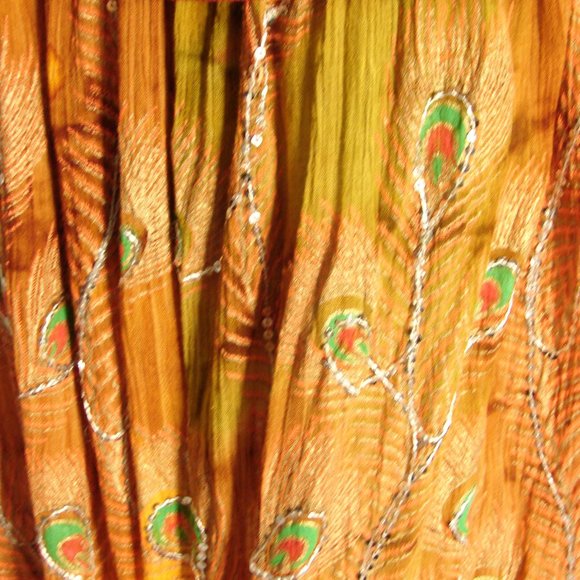 Brown Green Orange Yellow Sequin Peacock Skirt - Picture 12 of 16